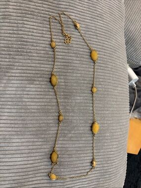 Kendra Scott Station Necklace Womens OS Gold Yellow Good Oval Round Stone Long